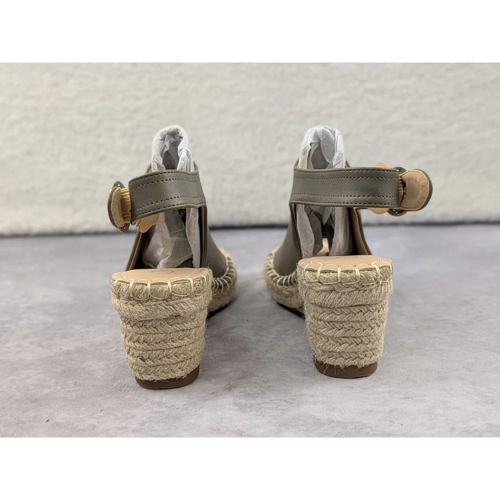 Journee Collection Olive Green Espadrille Wedge Sandals Women 7 Buckle Slingback